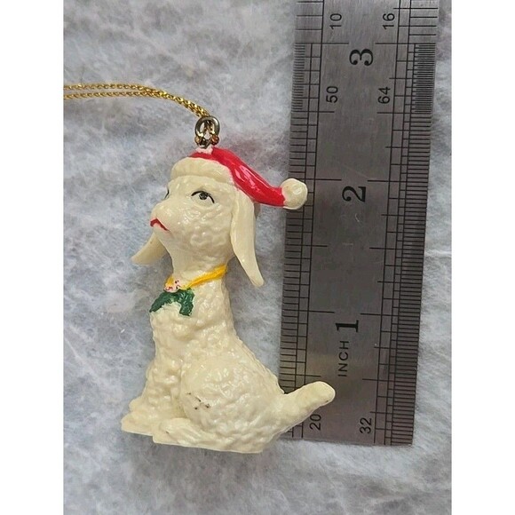 Vintage Christmas Tree Ornament Lamb Goat Sheep Santa Hat Holly Farm Animal 2.5" - Picture 12 of 12